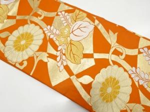 アンティーク　地紙・立涌に桐・菊模様織り出し名古屋帯（着用可）
